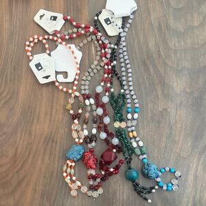5 Assorted Beaded Necklaces with Blue, Red, Green Accents